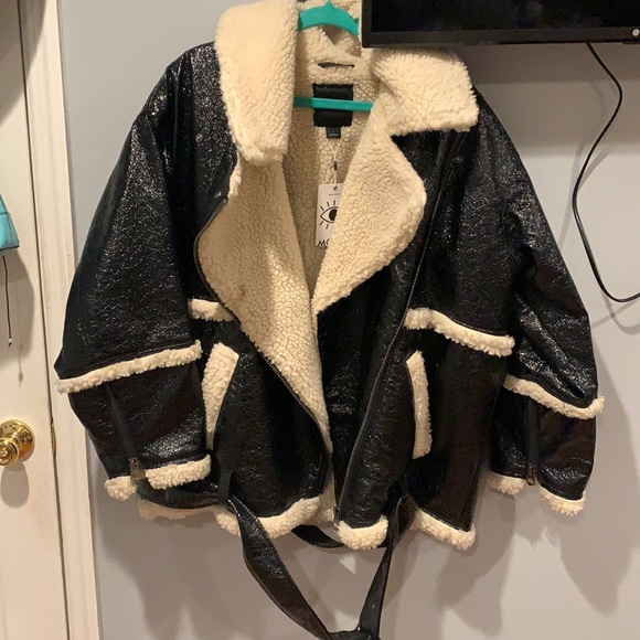 monki premium shearling aviator jacket